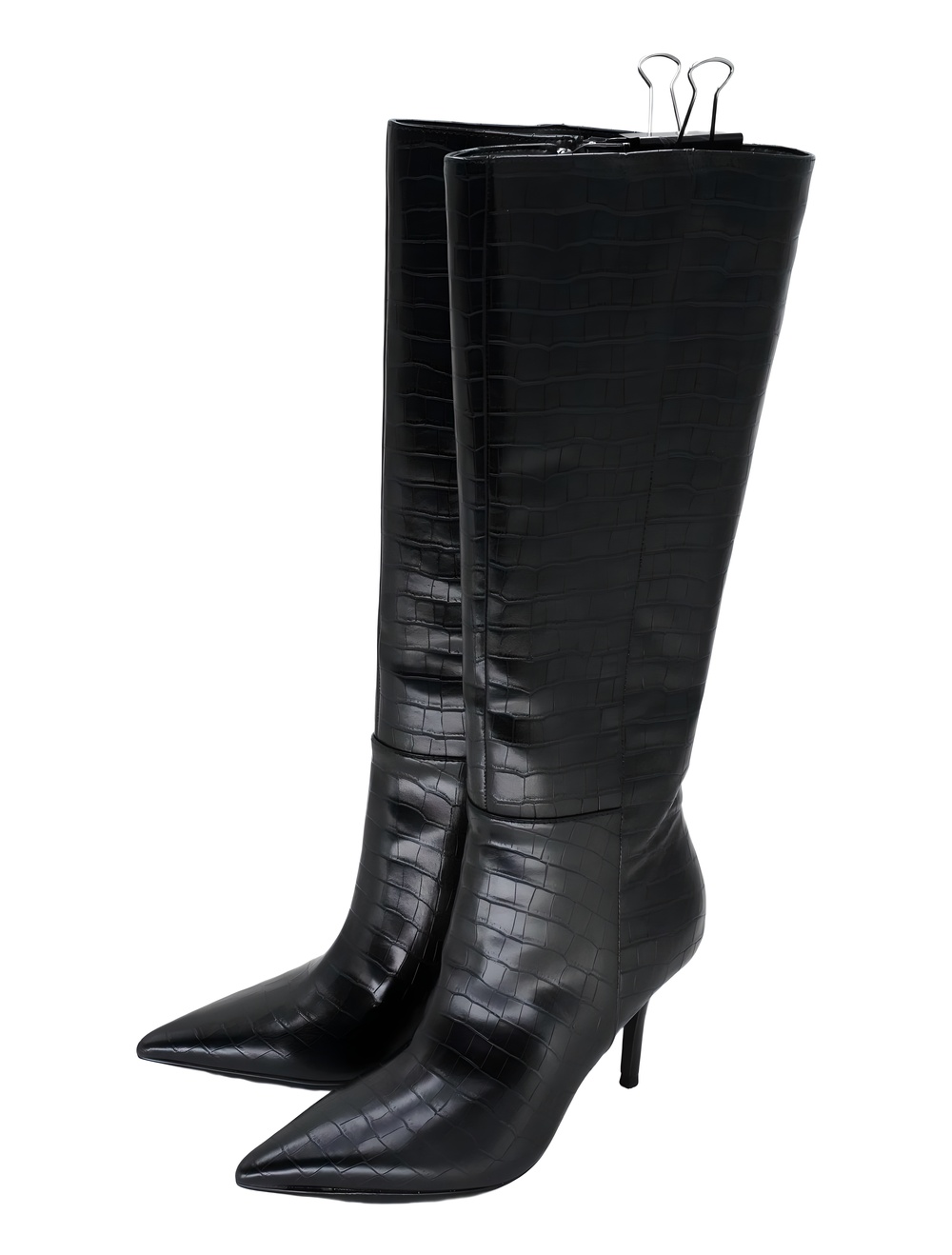 GUESS Womens Gressa Black Croco Embossed Pointed Toe Knee High Boots Size 7.5M - Picture 2 of 6